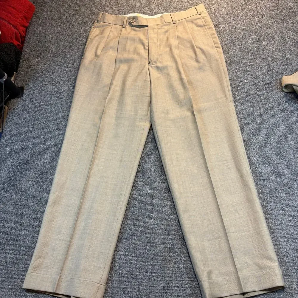 Vintage Brooks Brothers Tan Plaid Wool Suit Mens 42R 2 Piece Set Blazer Pants